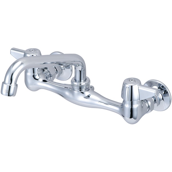 Two Handle Wallmount Kitchen Faucet, NPT, Wallmount, Polished Chrome